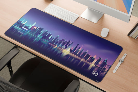 Cityscape Neon Aesthetic Reflections - XXL and XXXXL Mouse Pad - PixelGears