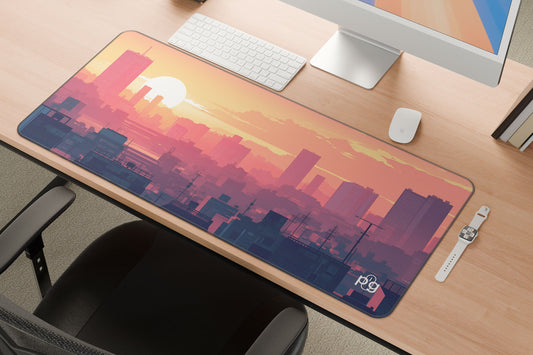 Aesthetic Cityscape Sunrise Pink - XXL and XXXXL Mouse Pad - PixelGears