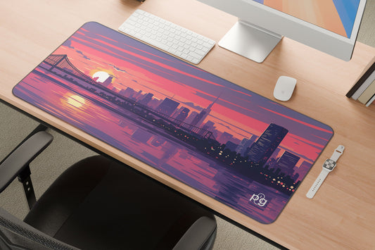 Aesthetic Cityscape Sunset Bridge - XXL and XXXXL Mouse Pad - PixelGears