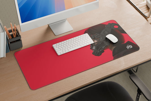 Cyberpunk Girl Futuristic Red Background - XXL and XXXXL Mouse Pad - PixelGears