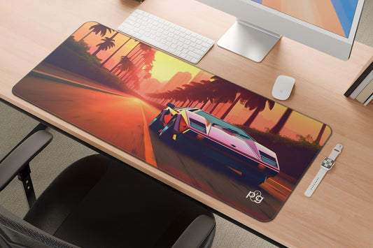 Lamborghini Sports Car Street Sunset - XXL and XXXXL Mouse Pad - PixelGears