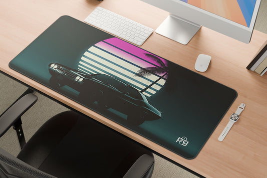 Retro Vintage Muscle Car Sunset Neon - XXL and XXXXL Mouse Pad - PixelGears