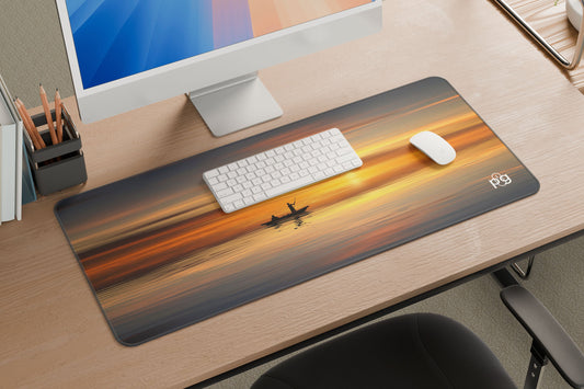 Sunset With A Boat And Sailor - XXL and XXXXL Mouse Pad - PixelGears