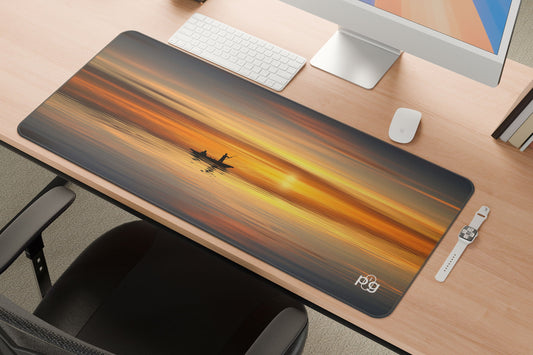 Sunset With A Boat And Sailor - XXL and XXXXL Mouse Pad - PixelGears