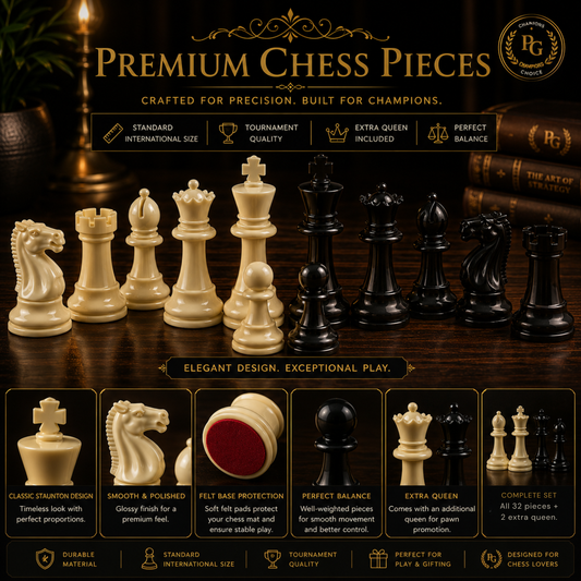 Premium Chess Pieces Set – 3.75" King with Velvet Base | Includes 2 Extra Queens