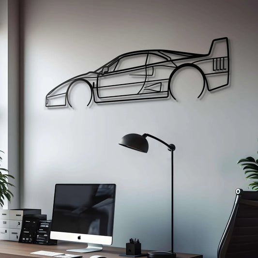 1990 F40 Metal Car Silhouette Wall Art | Personalized Car Gift For Men - PixelGears