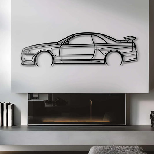 1999 Skyline R34 Metal Car Silhouette Wall Art | Personalized Car Gift For Men - PixelGears
