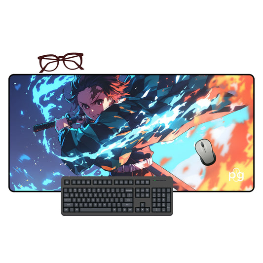 Tanjiro Kamado Red Blue Flame - XXL and XXXXL Mouse Pad - PixelGears