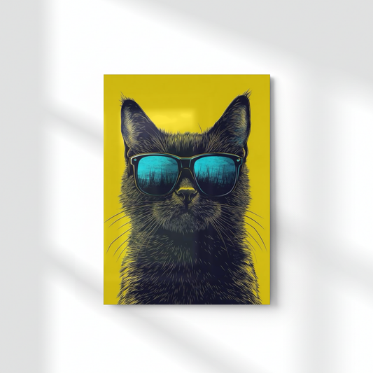 Cool Cat in Shades Metal Poster | Aesthetic Pop Art Wall Decor & Painting