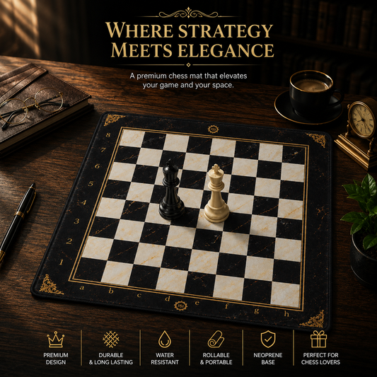 Midnight Marble Neoprene Chess Board – Tournament Chess Mat | Roll Up Chess Board