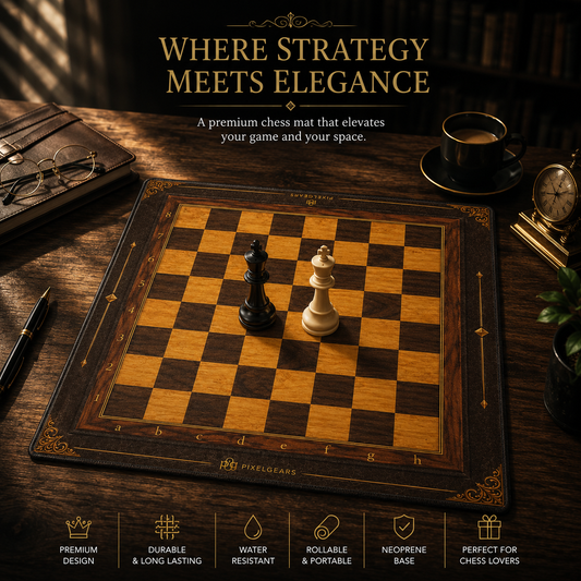 Grandmaster Walnut Neoprene Chess Board – Tournament Chess Mat | Roll Up Chess Board