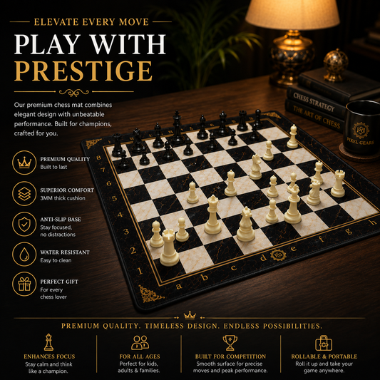 Midnight Marble Neoprene Chess Board – Tournament Chess Mat | Roll Up Chess Board