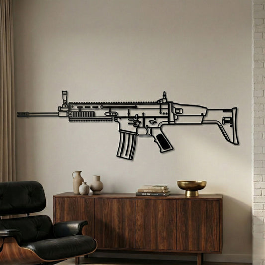 SCAR-L Mutant Silhouette BGMI Metal Gun Silhouette Wall Art - PixelGears