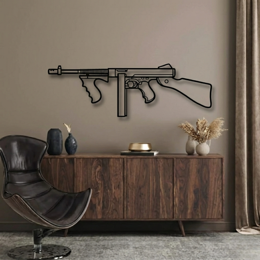 Tommy Gun Silhouette BGMI Metal Gun Silhouette Wall Art - PixelGears