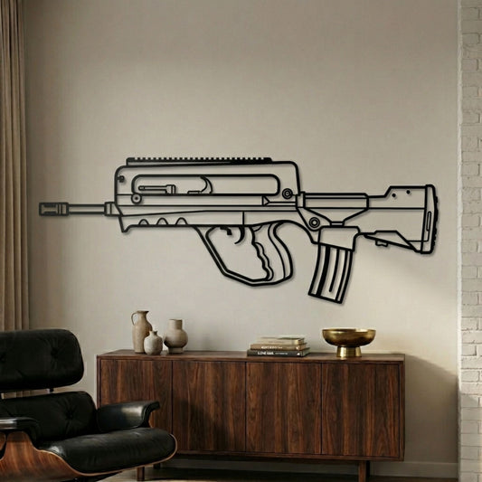 FAMAS Silhouette BGMI Metal Gun Silhouette Wall Art - PixelGears