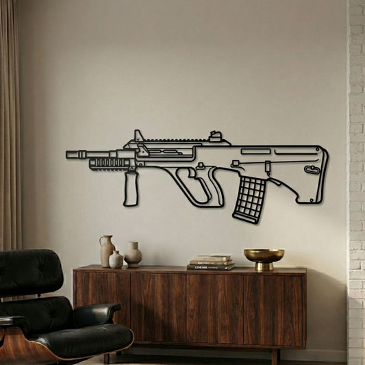AUG Silhouette BGMI Metal Gun Silhouette Wall Art - PixelGears
