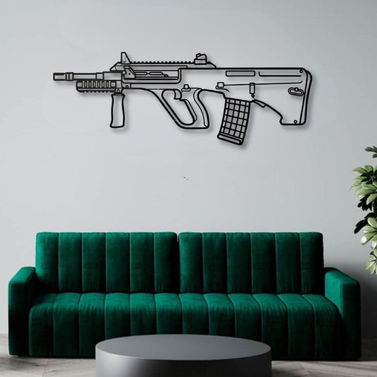AUG Silhouette BGMI Metal Gun Silhouette Wall Art - PixelGears