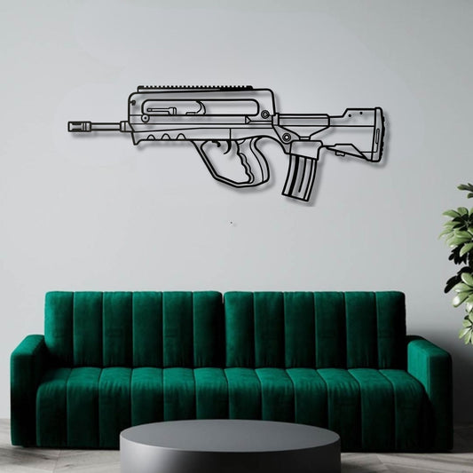 FAMAS Silhouette BGMI Metal Gun Silhouette Wall Art - PixelGears