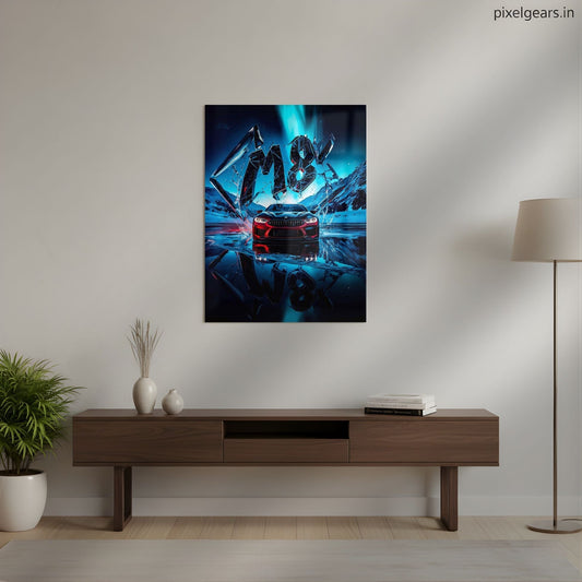 BMW M8: Arctic Breakout Metal Poster | Aesthetic Pop Art Wall Decor & Painting