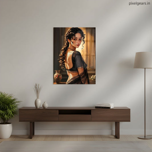 Beautiful Indian Woman Illustration Metal Poster | Aesthetic Pop Art Wall Decor & Painting