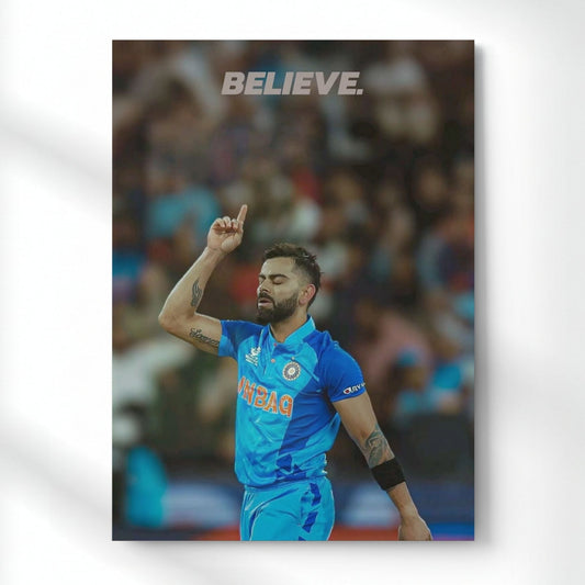 Believe – The Spirit of a Virat Kohli Quote Metal Poster | Aesthetic Pop Art Wall Decor & Painting