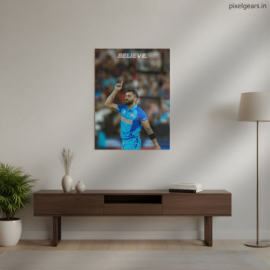 Believe – The Spirit of a Virat Kohli Quote Metal Poster | Aesthetic Pop Art Wall Decor & Painting