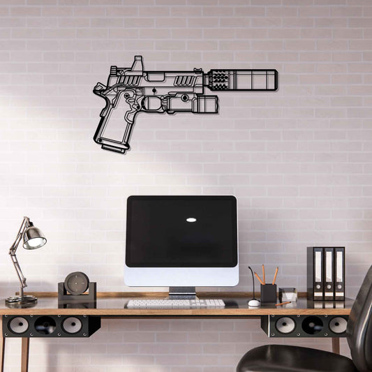 C2 Front Silhouette   Metal Gun Silhouette Wall Art