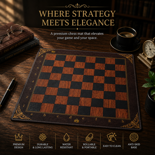 Classic Walnut Neoprene Chess Board – Tournament Chess Mat | Roll Up Chess Board
