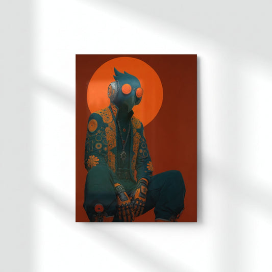 Cyber Parrot Warrior Metal Poster | Aesthetic Pop Art Wall Decor & Painting