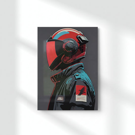 Cyber Rider Helmet Metal Poster | Aesthetic Pop Art Wall Decor & Painting