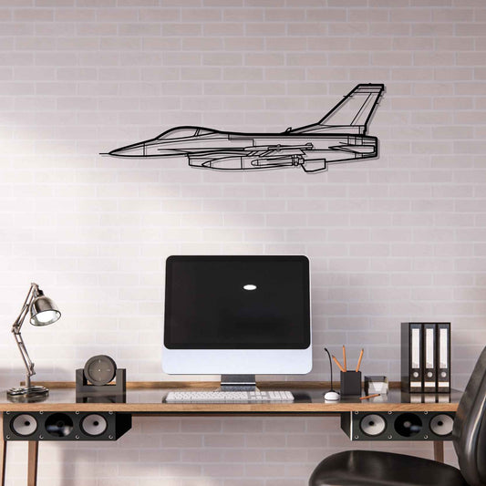 F16 Falcon Silhouette Metal Gun Silhouette Wall Art