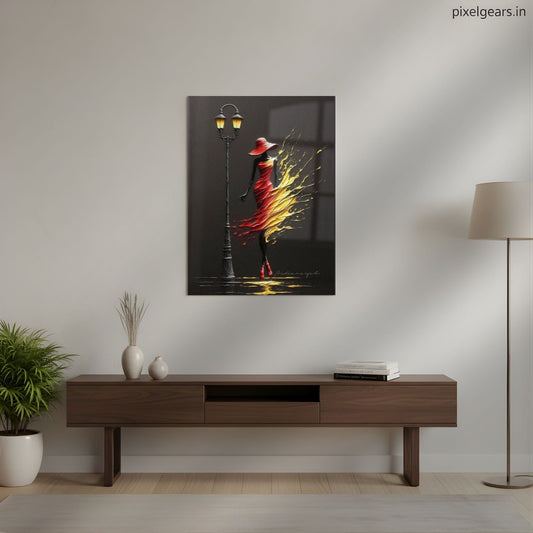 Fiery Elegance Woman Metal Poster | Aesthetic Pop Art Wall Decor & Painting