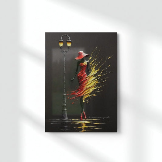 Fiery Elegance Woman Metal Poster | Aesthetic Pop Art Wall Decor & Painting