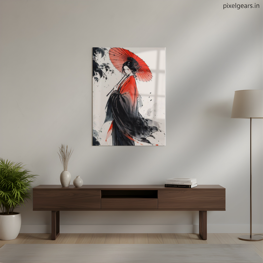 Geisha Umbrella Art Metal Poster | Aesthetic Pop Art Wall Decor & Painting