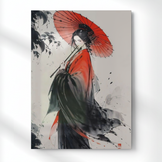 Geisha Umbrella Art Metal Poster | Aesthetic Pop Art Wall Decor & Painting