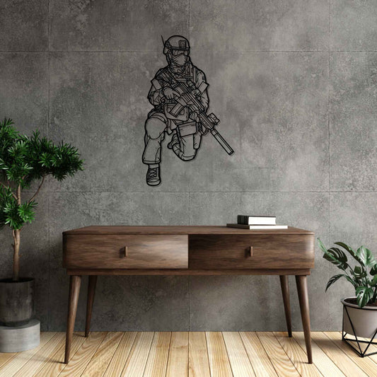 German Soldier With a G36 Silhouette Metal Gun Silhouette Wall Art