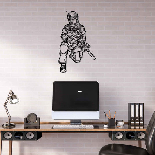 German Soldier With a G36 Silhouette Metal Gun Silhouette Wall Art