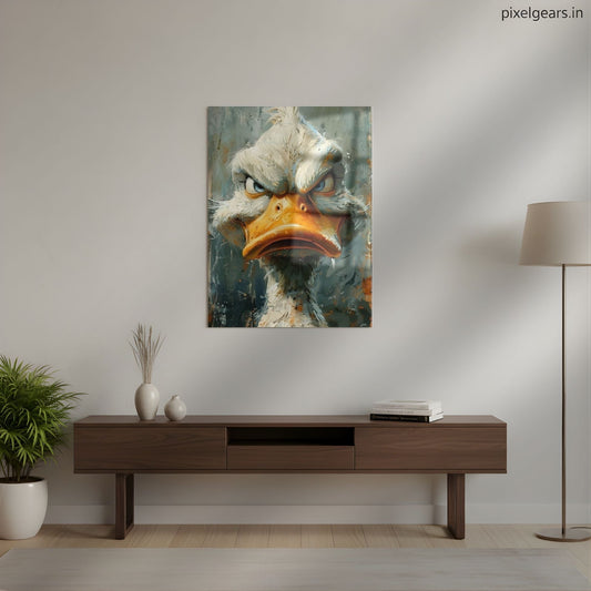 Grumpy Duck Portrait Metal Poster | Aesthetic Pop Art Wall Decor & Painting