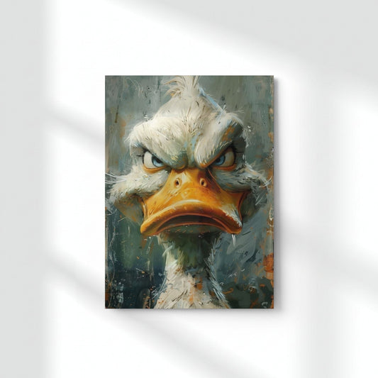 Grumpy Duck Portrait Metal Poster | Aesthetic Pop Art Wall Decor & Painting