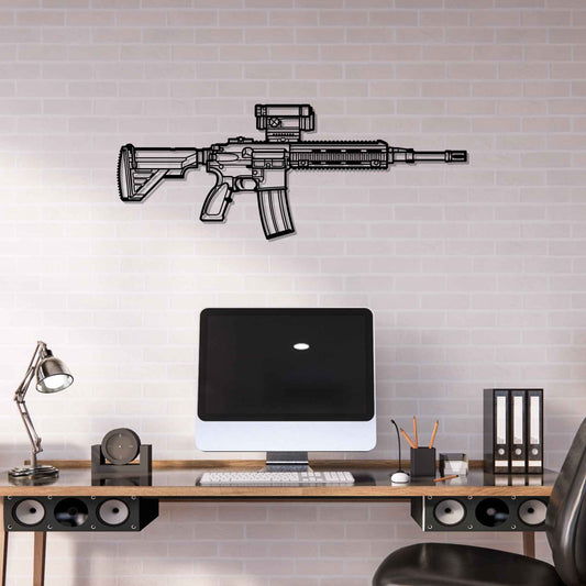 HK416 Silhouette  Metal Gun Silhouette Wall Art