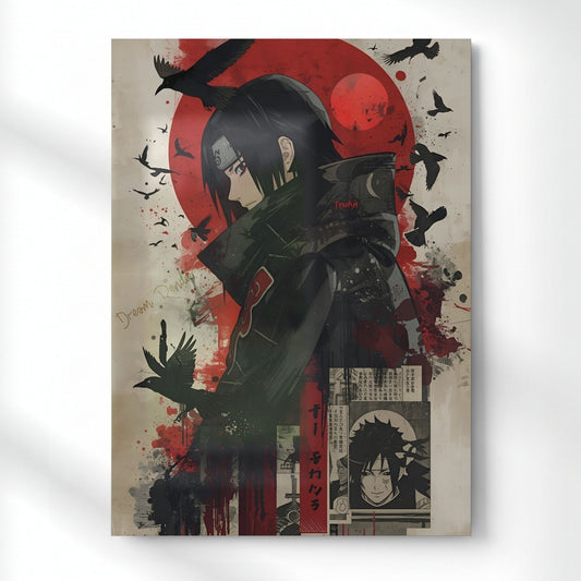 Itachi Red Moon Metal Poster | Aesthetic Pop Art Wall Decor & Painting