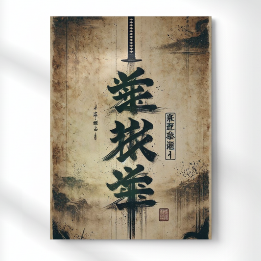 Katana Calligraphy Art Metal Poster | Aesthetic Pop Art Wall Decor & Painting