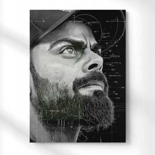 King Kohli Closeup Metal Poster | Aesthetic Pop Art Wall Decor & Painting