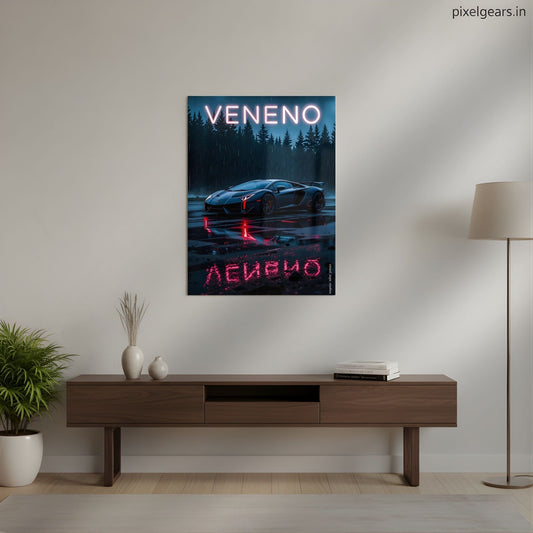 Lamborghini's Midnight Hunt Metal Poster | Aesthetic Pop Art Wall Decor & Painting