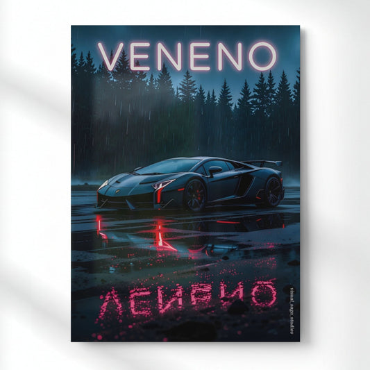 Lamborghini's Midnight Hunt Metal Poster | Aesthetic Pop Art Wall Decor & Painting
