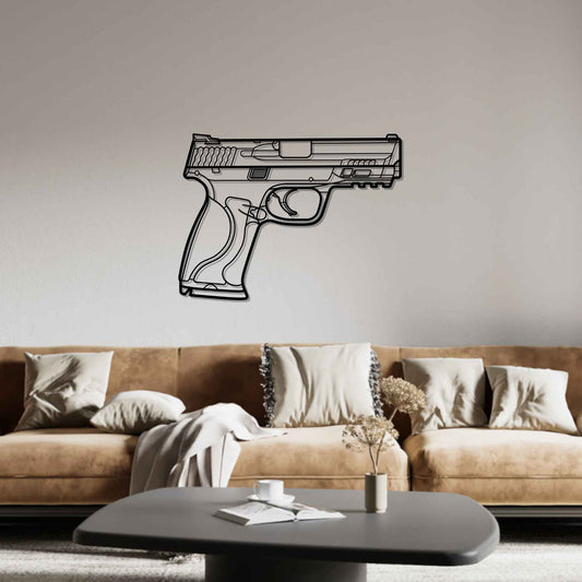 MP 9 Front Silhouette Metal Gun Silhouette Wall Art