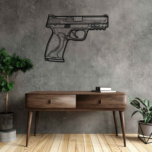 MP 9 Front Silhouette Metal Gun Silhouette Wall Art
