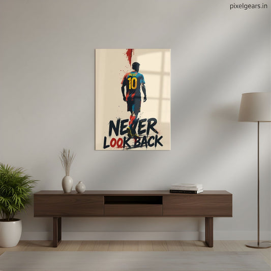 Messi Never Look Back Motivational Metal Poster | Aesthetic Pop Art Wall Decor & Painting