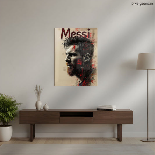 Messi Portrait illustration Metal Poster | Aesthetic Pop Art Wall Decor & Painting