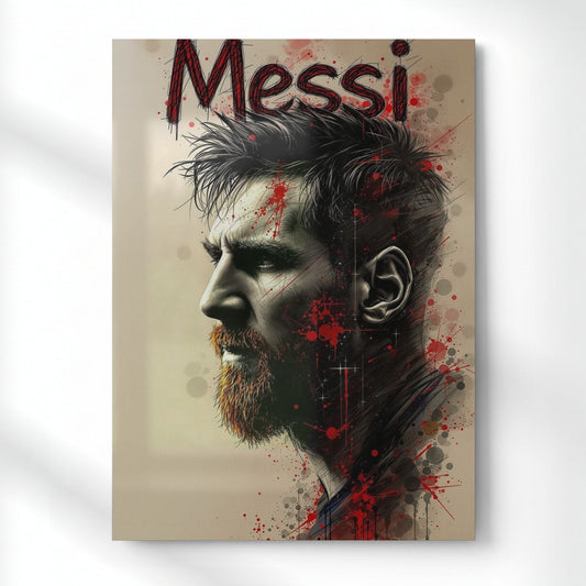 Messi Portrait illustration Metal Poster | Aesthetic Pop Art Wall Decor & Painting